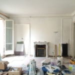 Salon pendant les travaux Travaux en cours Rénovation d'un appartement Appartement 100 m² Paris 16