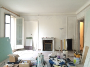 Salon pendant les travaux Travaux en cours Rénovation d'un appartement Appartement 100 m² Paris 16